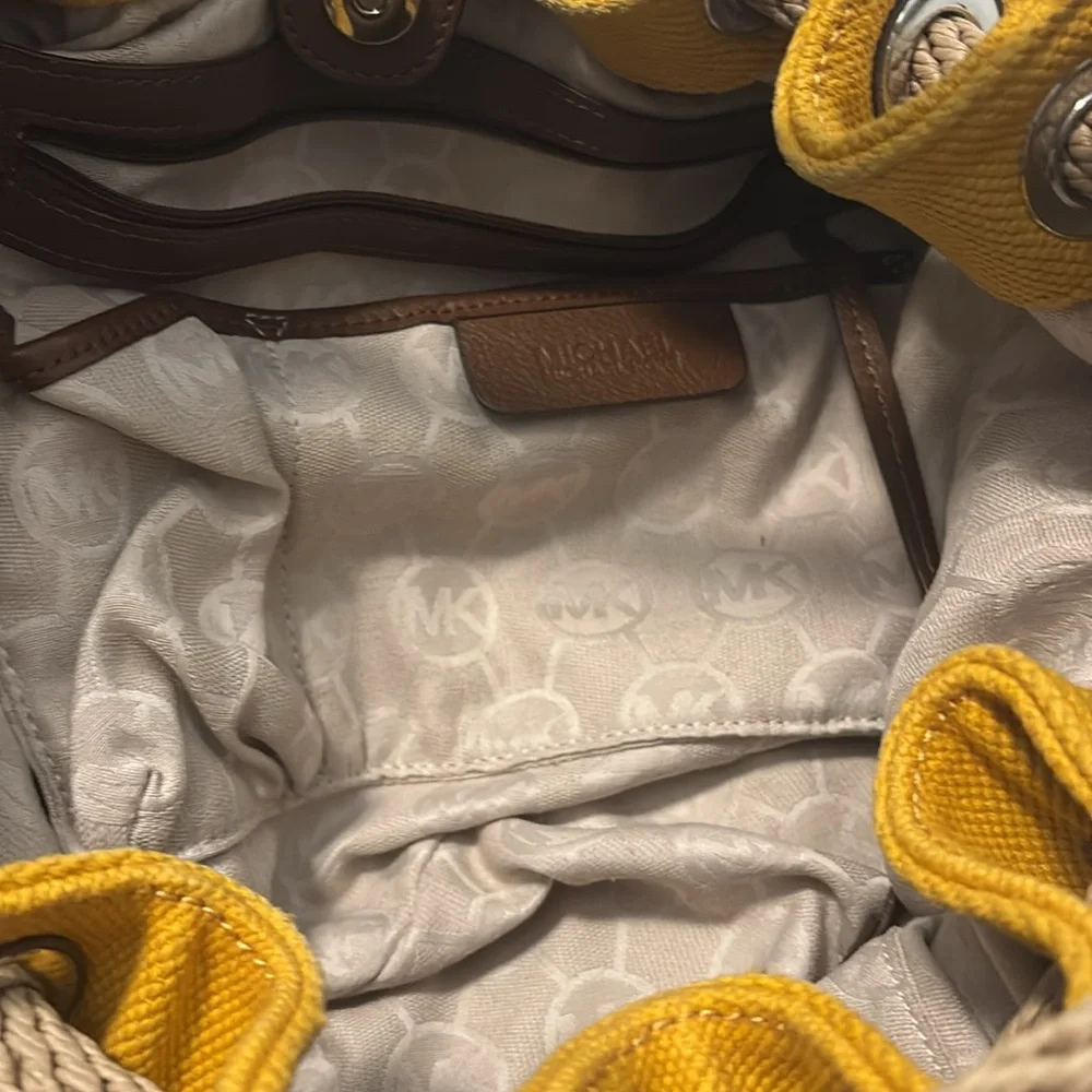 Michael Kors Yellow Canvas Marina Gathered Hobo Bag Large  casual rope strap - Picture 5 of 16